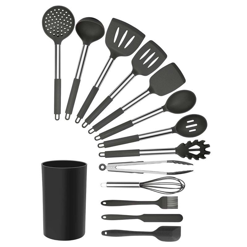 MegaChef 14-Piece Gray Silicone and Stainless Steel Utensil Set