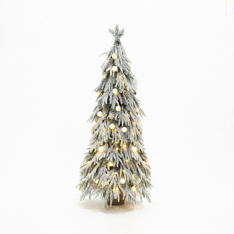 4.5-Foot White Snow-Flocked Fir Christmas Tree with Lights