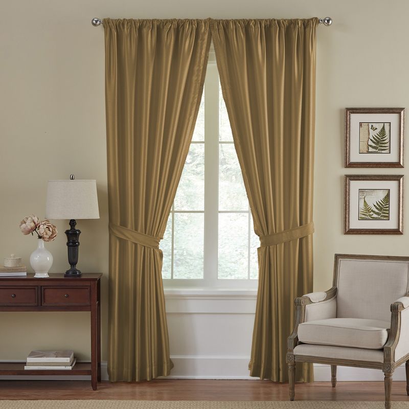 Gold Faux Silk Blackout Pleated Curtain Panel 52" W x 95" L