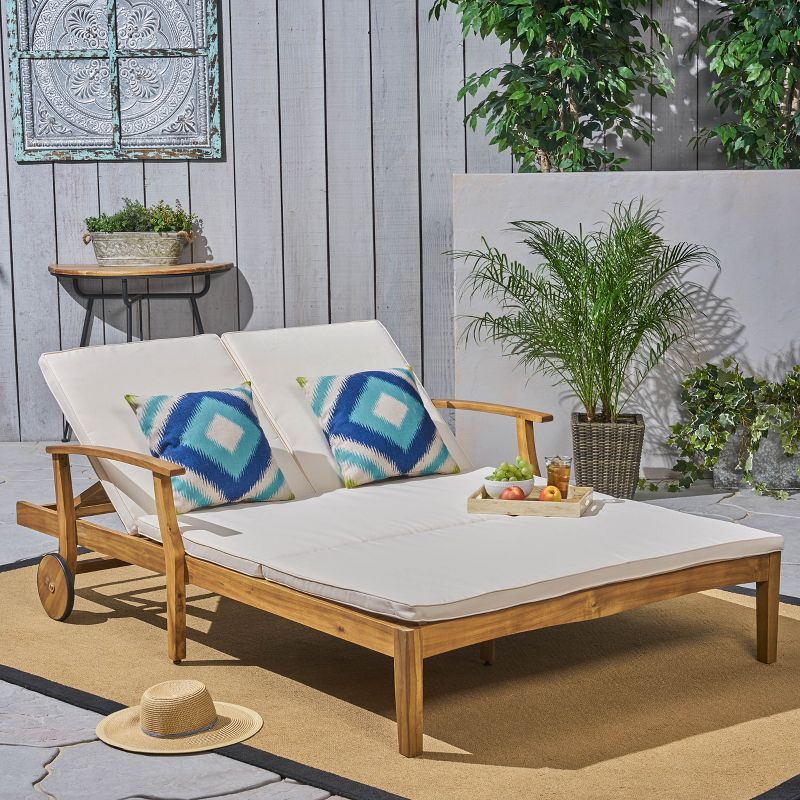 Samantha Retro Dual-Wide Chaise Lounger with Cushions - Cream