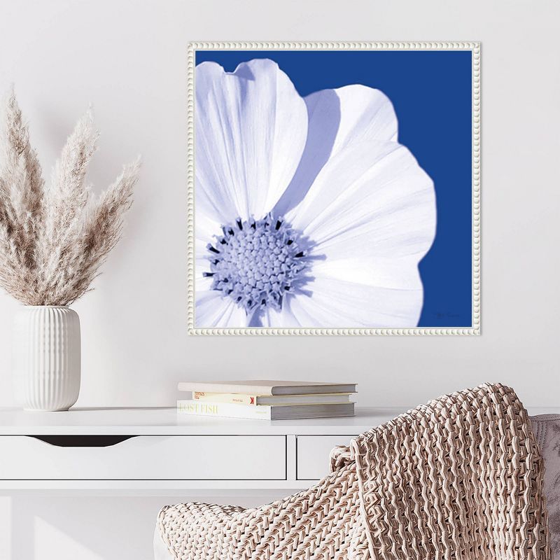 22" White and Blue Abstract Floral Canvas Wall Art with Floater Frame