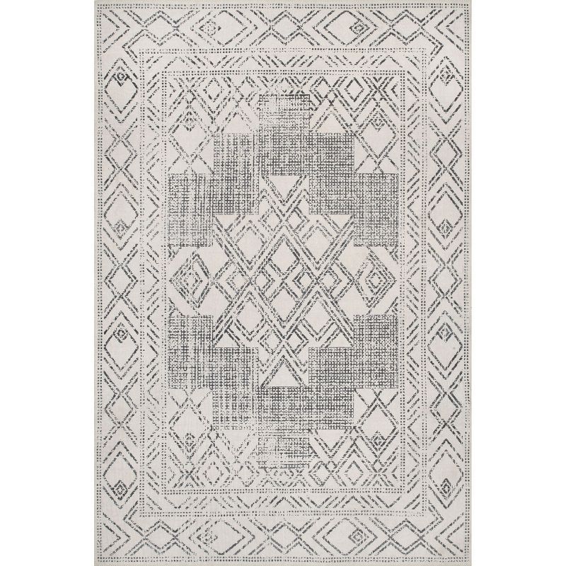 Easy-Care Geometric Medallion 9' x 12' Gray Synthetic Area Rug