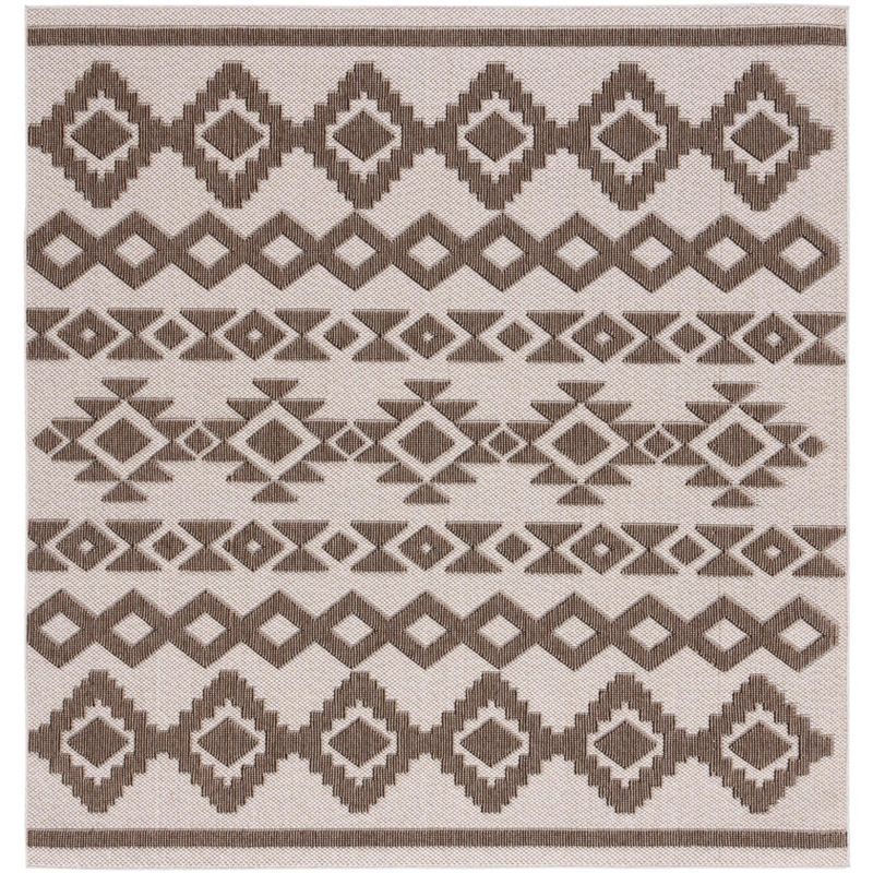 Beige and Dark Beige 79" Square Synthetic Indoor/Outdoor Rug