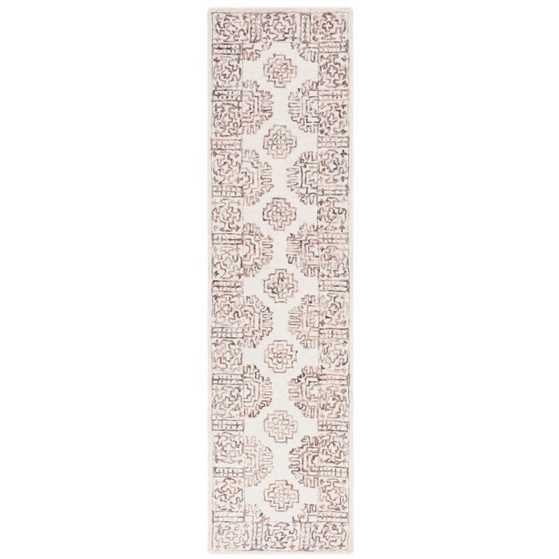 Ivory and Sage Handmade Wool and Cotton Area Rug, 27" x 8"