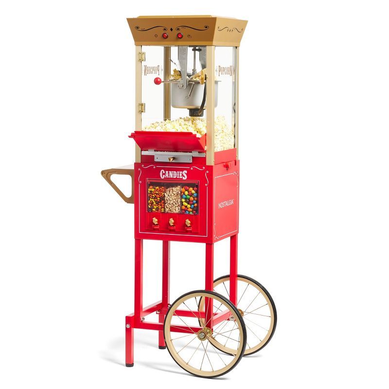 Nostalgia Red Vintage Popcorn Cart with Candy Dispenser