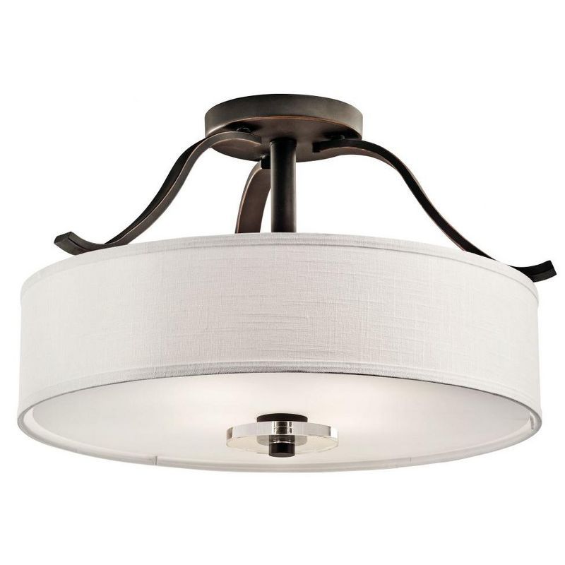 Leighton 22" White Linen Drum Shade Bronze Semi-Flush Ceiling Light