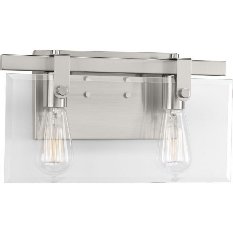 Brushed Nickel 2-Light Vanity Fixture with Beveled Glass Shade