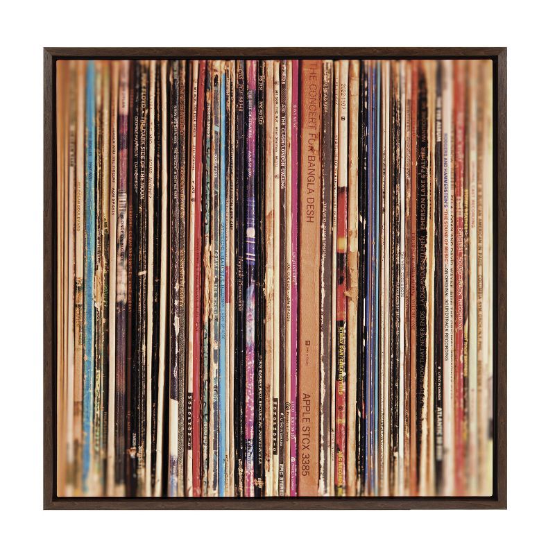 Vintage Vinyl Record Collection Framed Canvas Art, 22x22