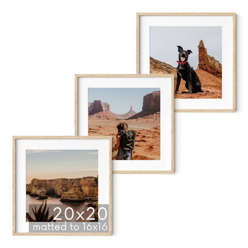 Natural Oak 20x20 Wall Mounted Picture Frames Set of 3