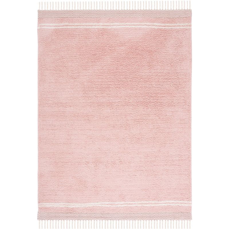 Pink and Ivory Hand-Knotted Washable Area Rug, 3' x 5'