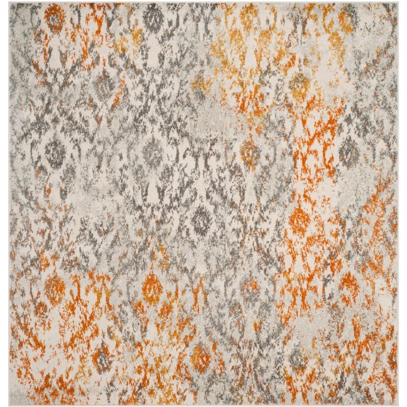 Elegant Gray Square Hand-Knotted Easy-Care Synthetic Area Rug