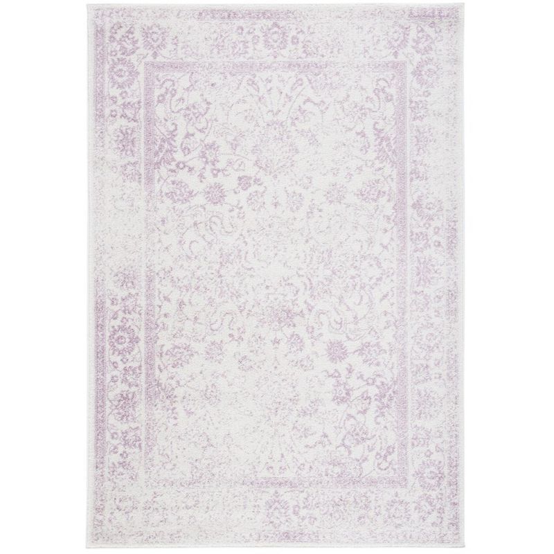 Ivory and Lavender Rectangular Hand-Knotted Synthetic Area Rug