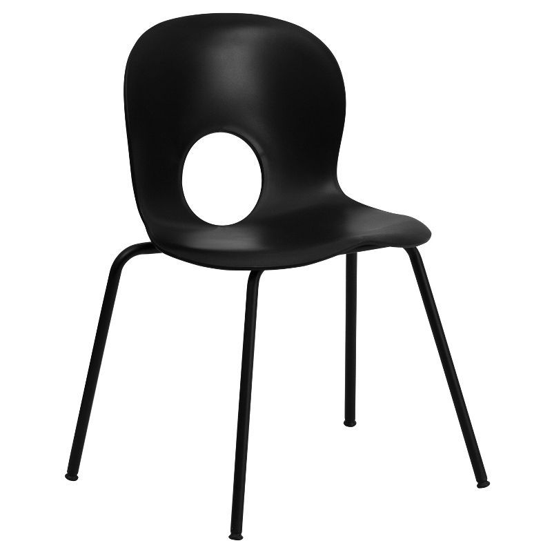 Versatile Black Plastic Contoured Cafe Chair with Stacking Design