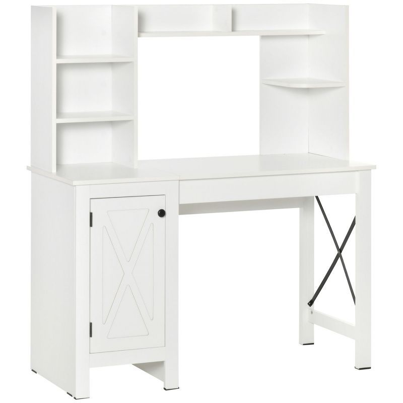 Farmhouse White 99cm Wood Computer Desk with Hutch and Filing Cabinet