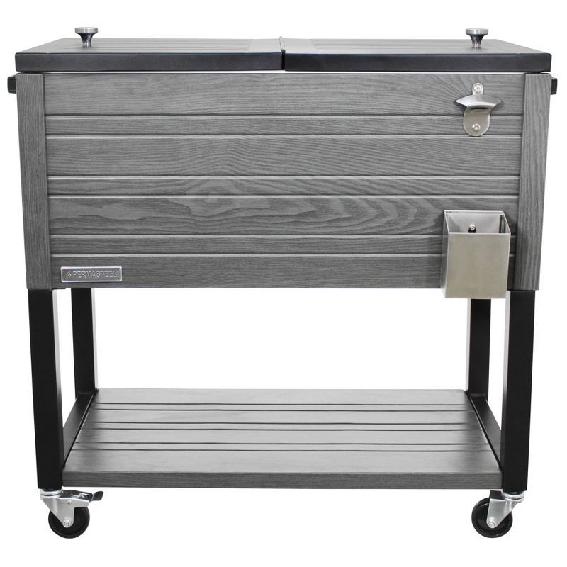 Permasteel 80-Quart Gray Woodgrain Rolling Patio Cooler with Wheels