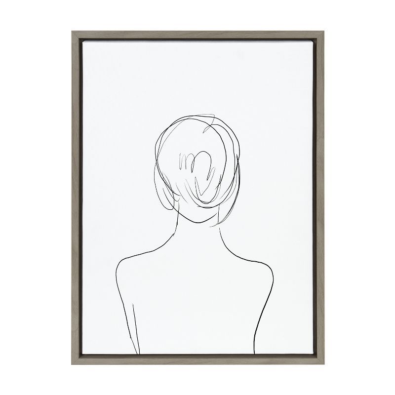 Minimalist Woman Line Art Print on Canvas with Gray Frame, 18x24