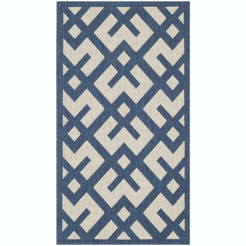 Navy Blue Synthetic Geometric Outdoor Area Rug