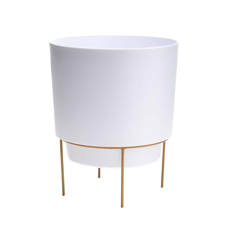 Bloem 10" White Resin Planter with Gold Metal Stand