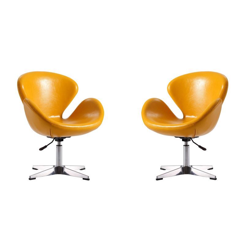 Raspberry Yellow Faux Leather Swivel Chair Set of 2