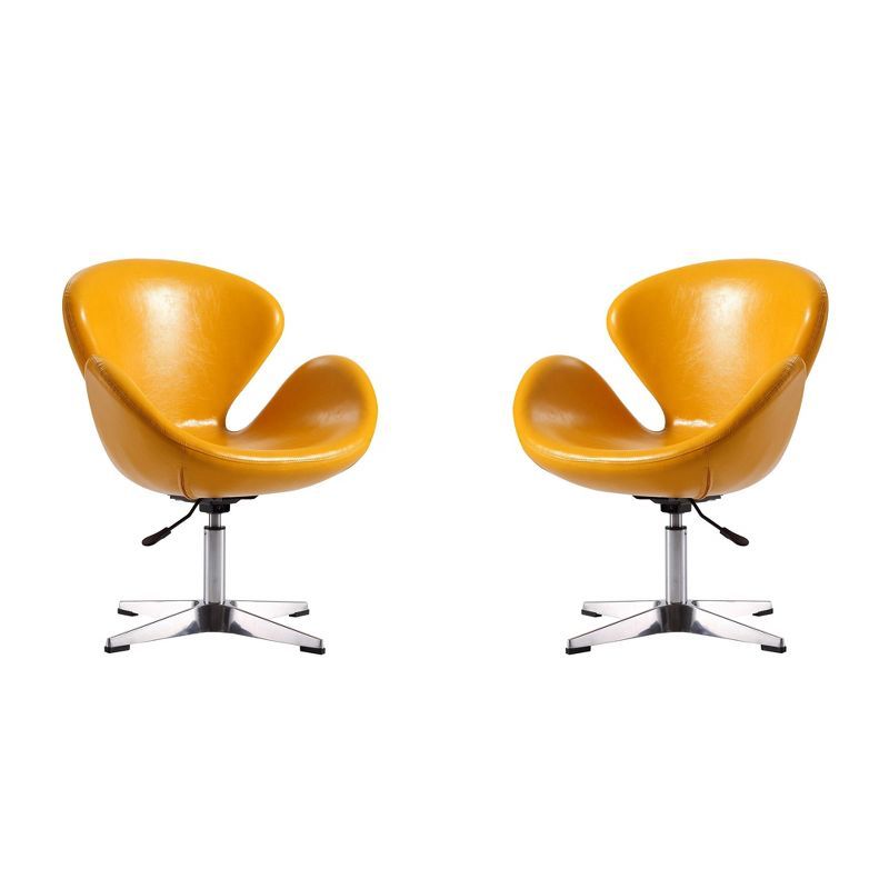 Raspberry Yellow Faux Leather Swivel Chair Set of 2