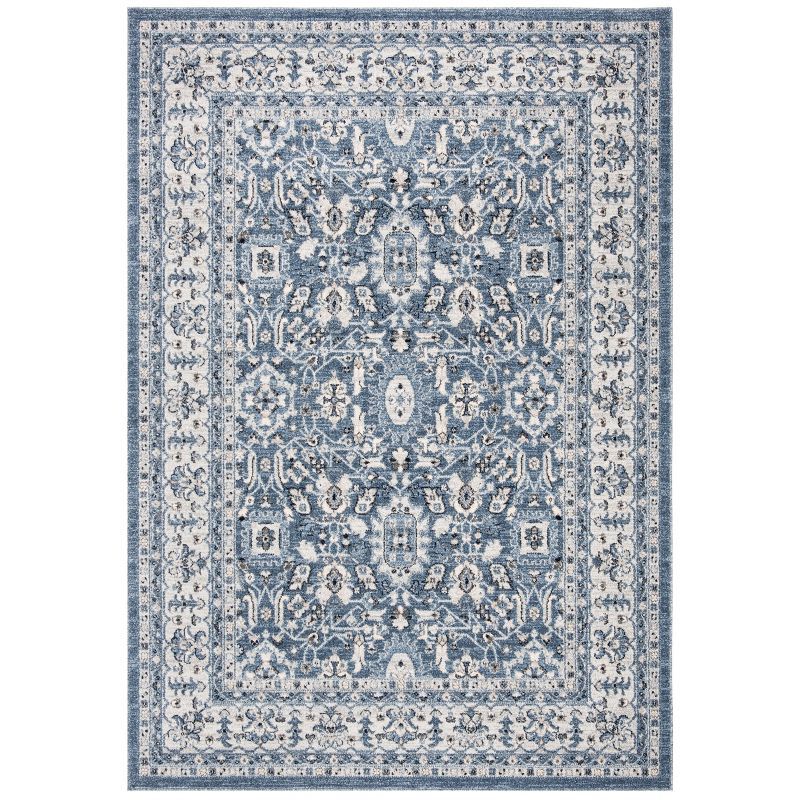 Blue Floral Motif Synthetic 6' x 9' Area Rug