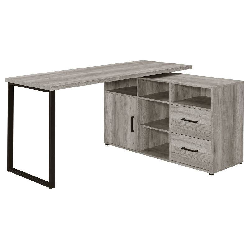 Grey Driftwood L-Shape Desk with Storage and Filing Cabinet