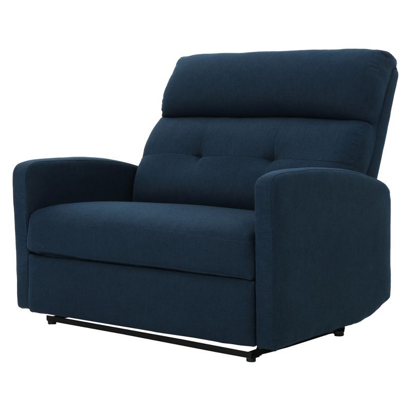 Navy Blue Plush Cushion Tufted Back Loveseat Recliner