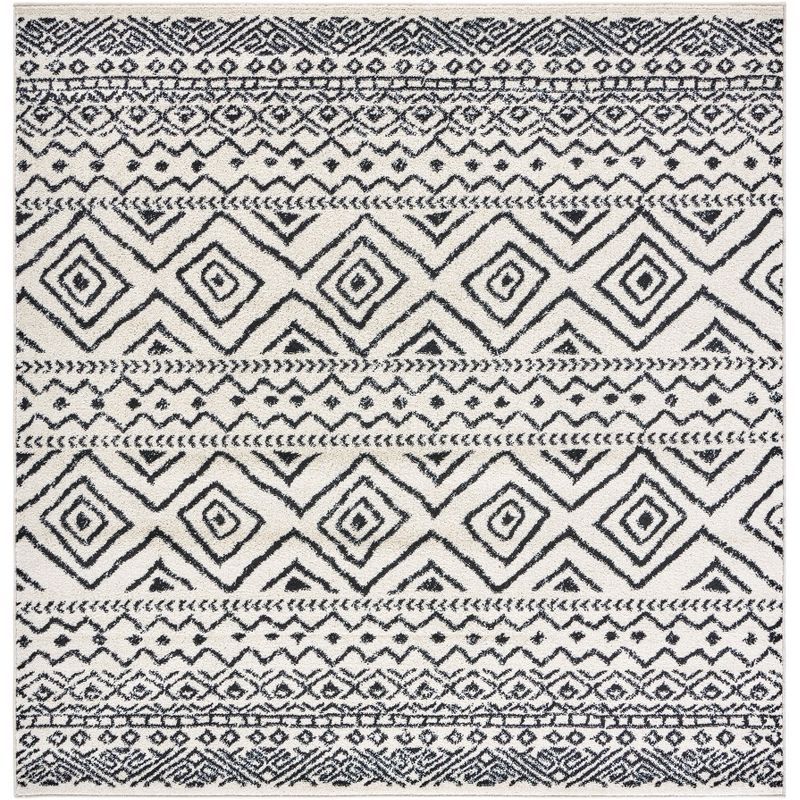 Ivory & Black Geometric Square Synthetic Area Rug - 9' x 9'