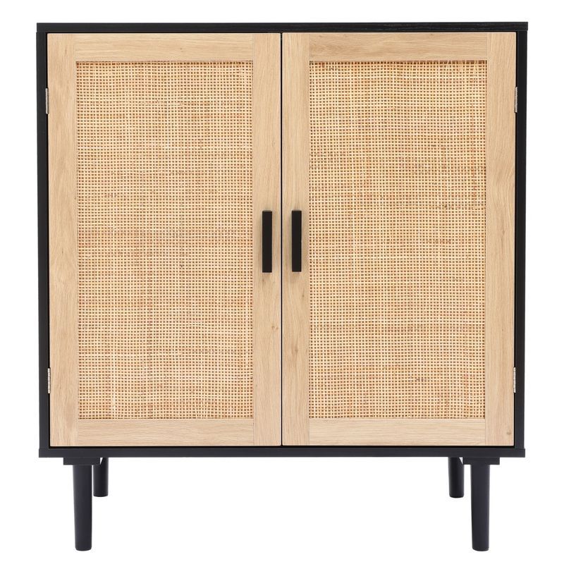 Black and Brown Wood 2-Door Freestanding Storage Cabinet