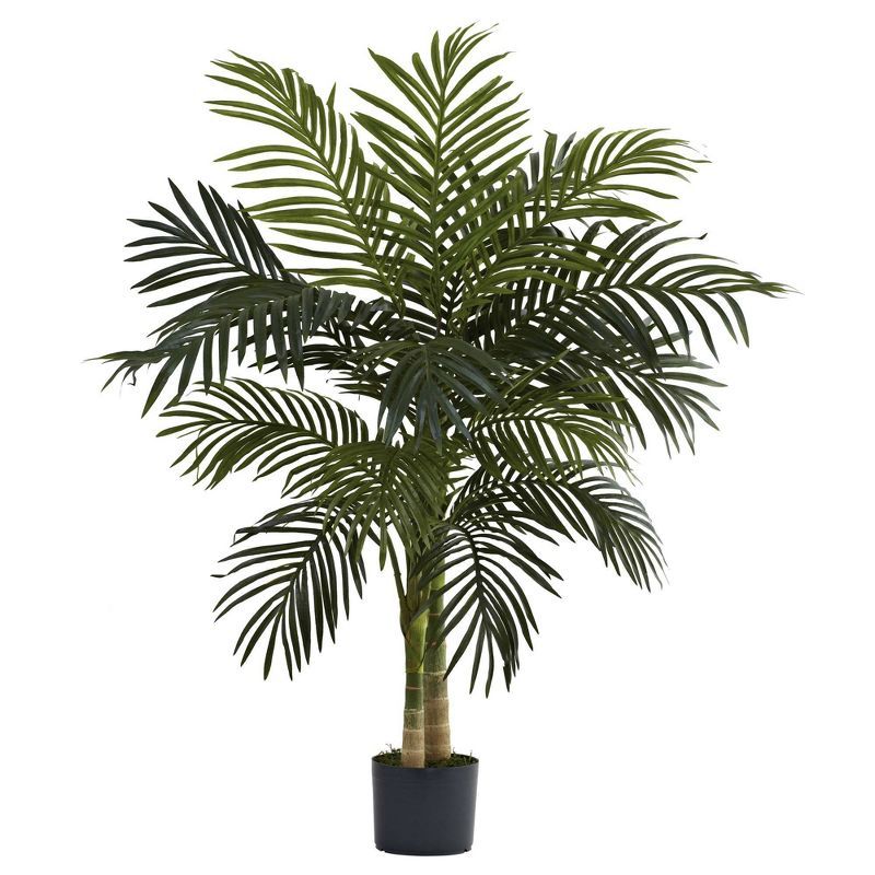 4 ft. Green Silk and Plastic Palm Outdoor Floor Plant