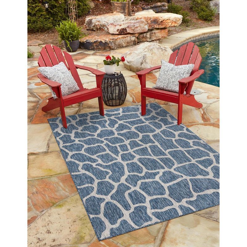 Blue Rectangular Synthetic Outdoor Rug, 5x8 ft