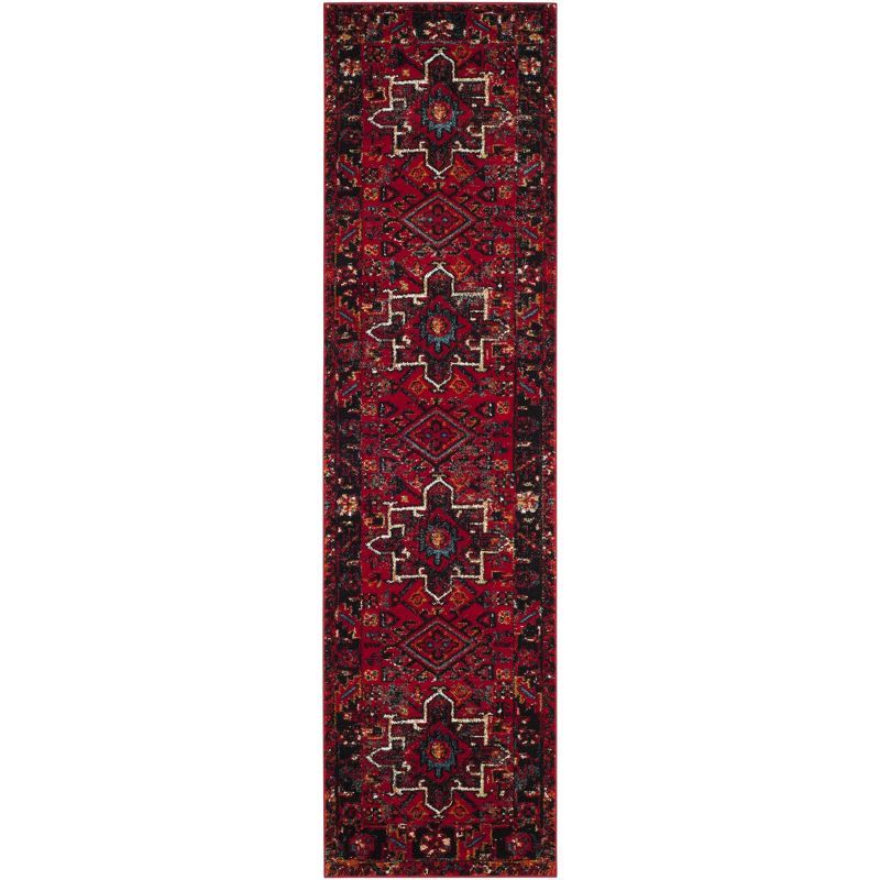 Vintage Red and Multi Synthetic Runner Rug, 2'3" x 12'