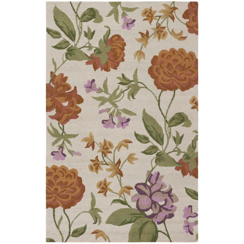 Ivory and Multicolor Floral Wool 4' x 6' Area Rug
