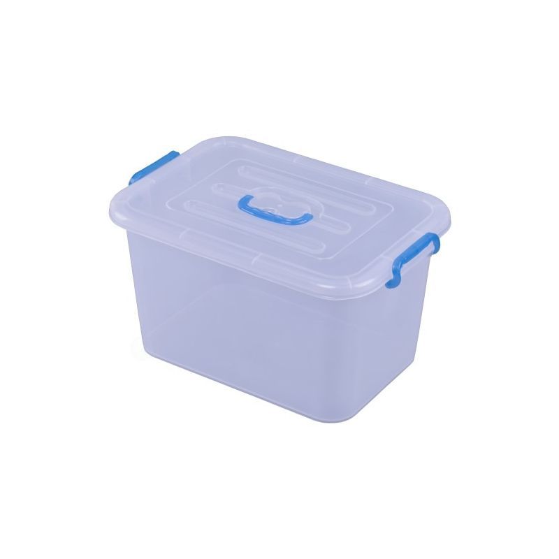 Large Clear Plastic Stackable Storage Box with Blue Handles