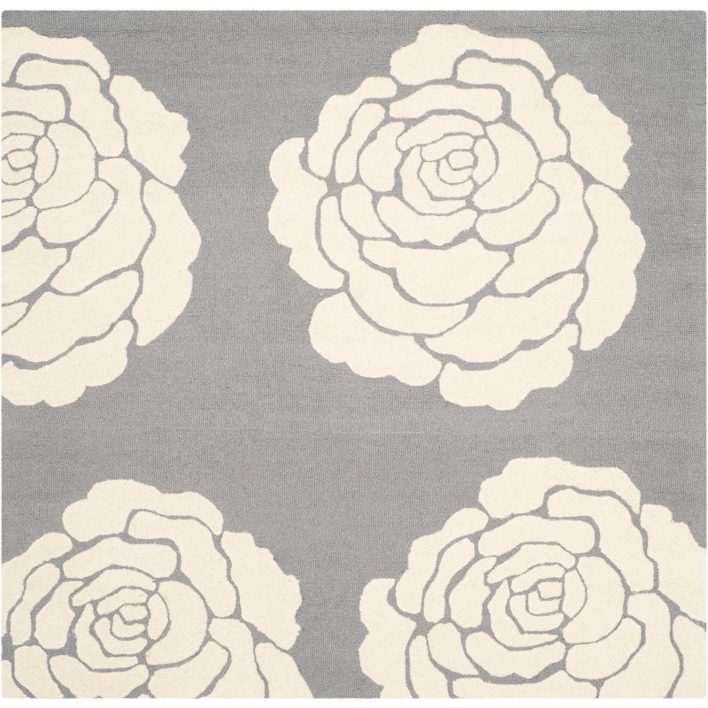 Hand-tufted Woolen Charm 6' Square Rug in Dark Grey/Ivory