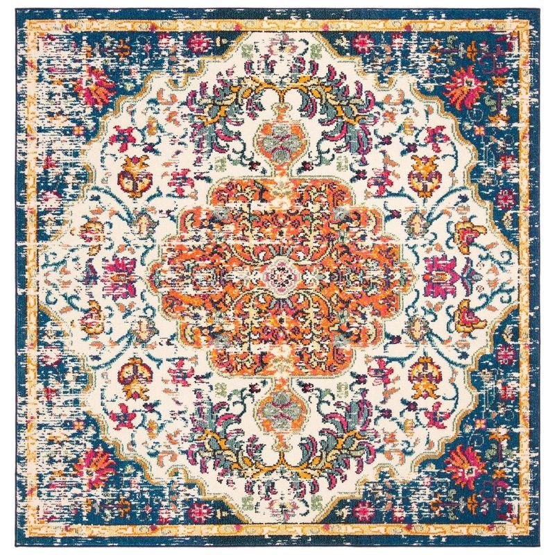 Ivory and Orange Vintage Medallion Square Area Rug