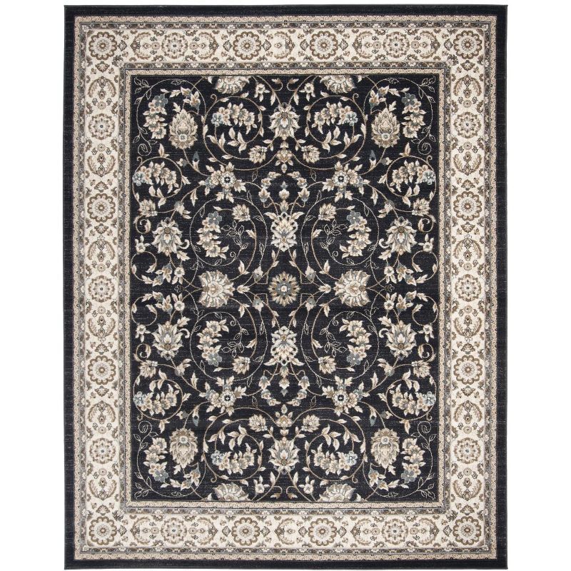 Anthracite and Cream Floral Synthetic 8' x 10' Area Rug