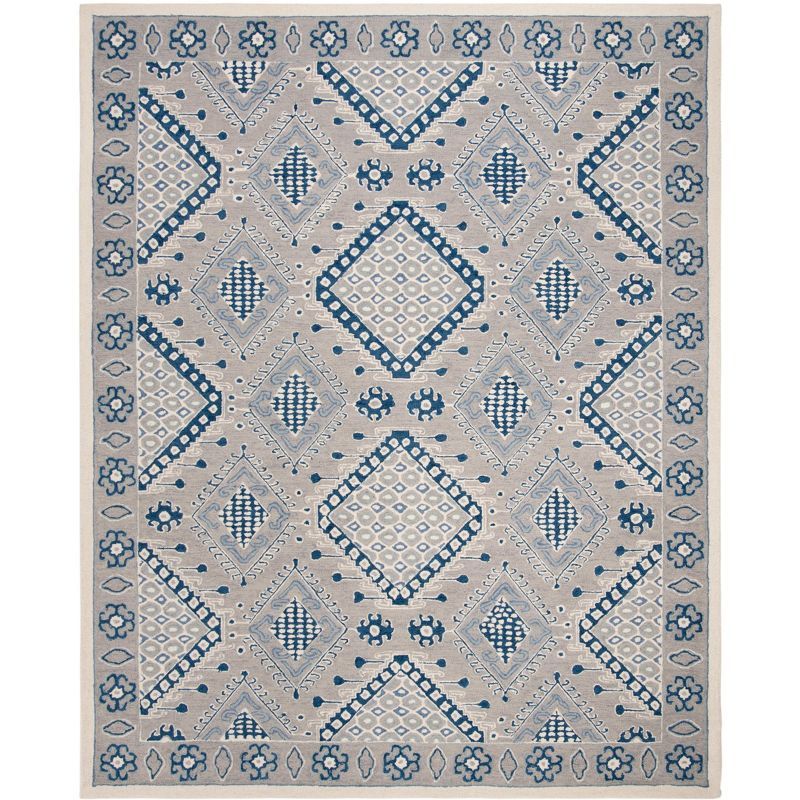 Handmade Light Grey and Blue Wool Area Rug, 8' x 10'