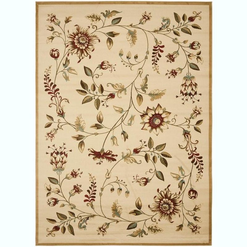 Ivory Multi Floral Synthetic Medium Pile Area Rug