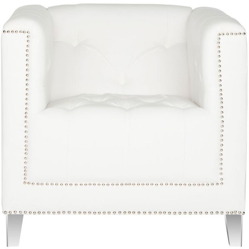 White Tufted Acrylic Barrel Accent Chair with Nailhead Trim