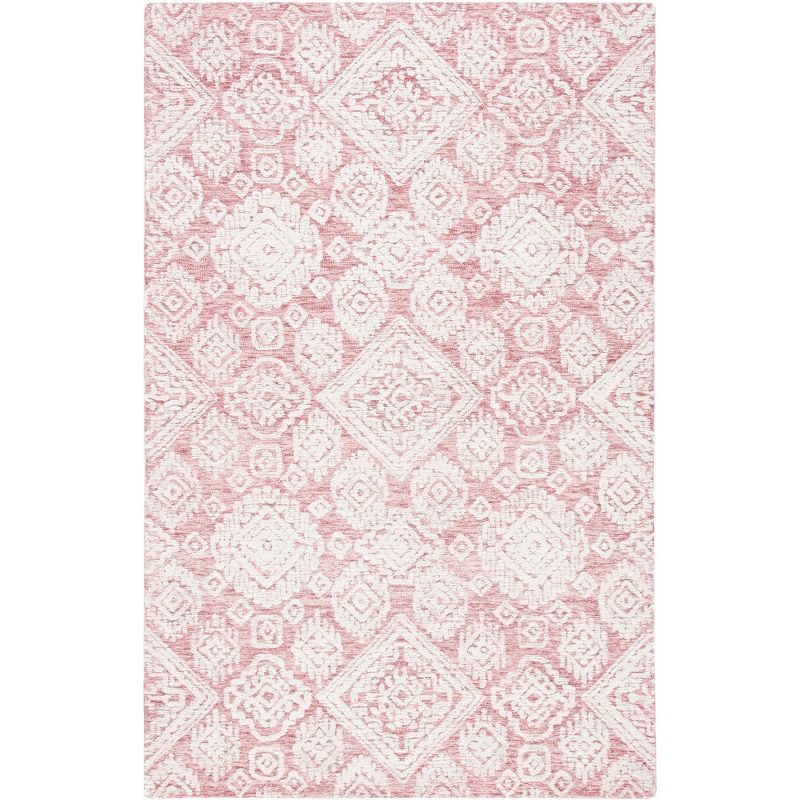 Hand-Tufted Dark Pink and Ivory Wool Area Rug, 4' x 6'