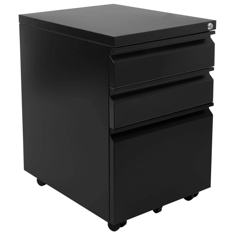 Black Mobile 3 Drawer Lockable Pedestal File Cabinet