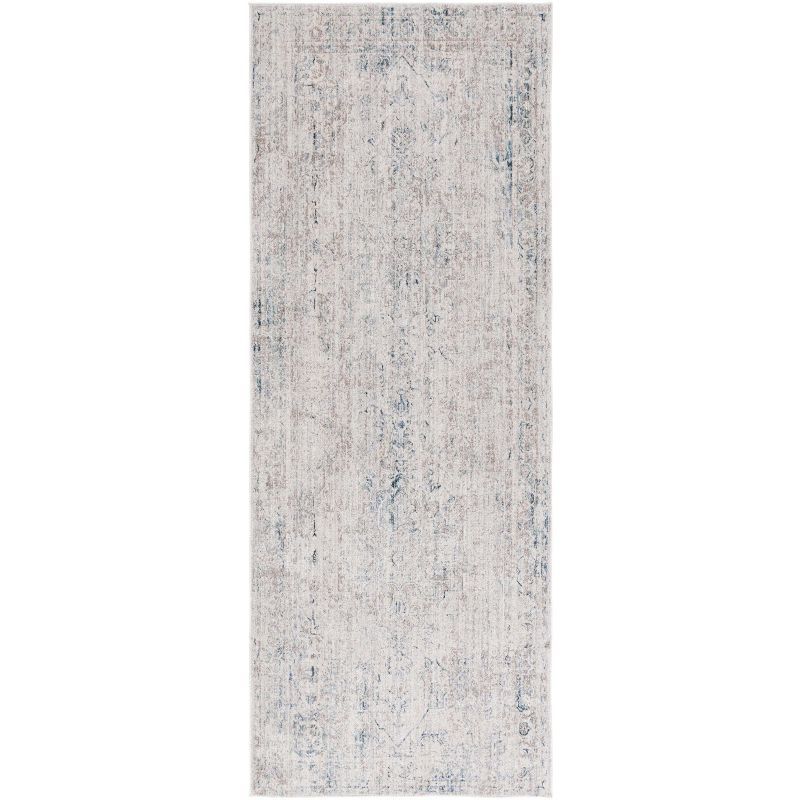 Distressed Blue and Gray Synthetic Rectangular Area Rug