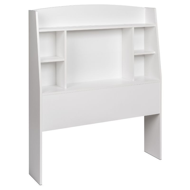 White Twin Wood Bookcase Headboard with Storage