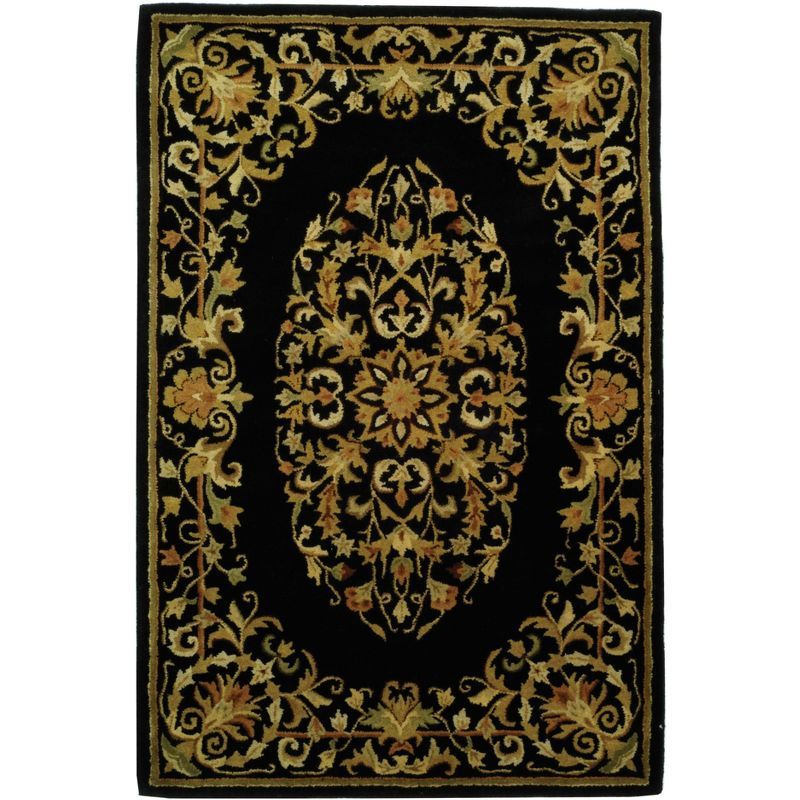 Black and Gold 4' x 6' Hand-Tufted Wool Area Rug