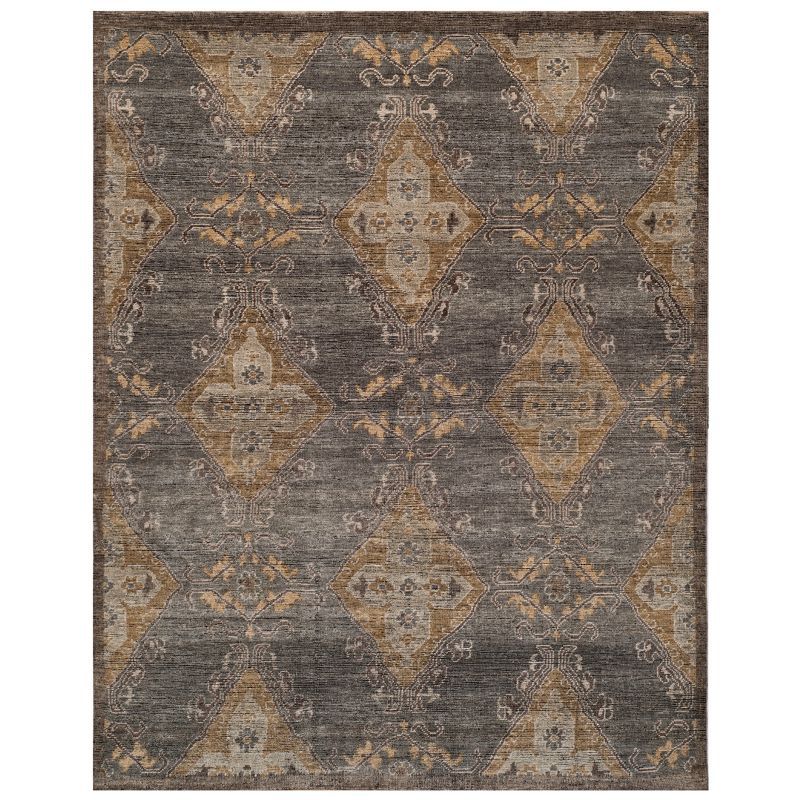 Handmade Brown Wool 6' x 9' Floral Area Rug