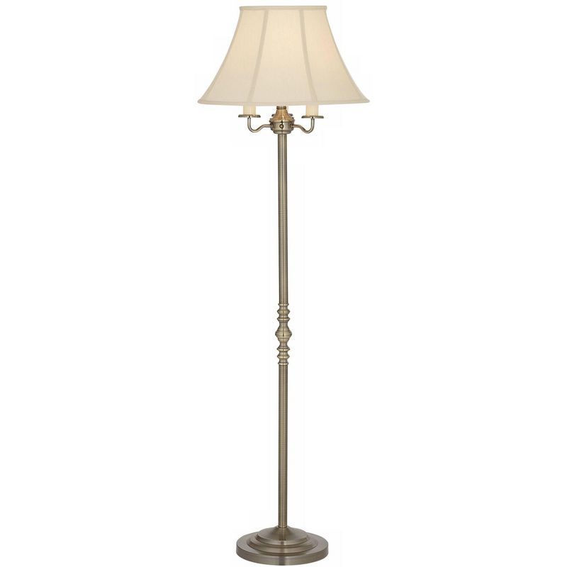 Antique Brass Floor Lamp with White Bell Shade