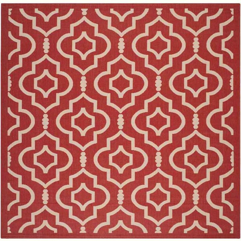 Red and Bone Geometric Square Indoor/Outdoor Area Rug