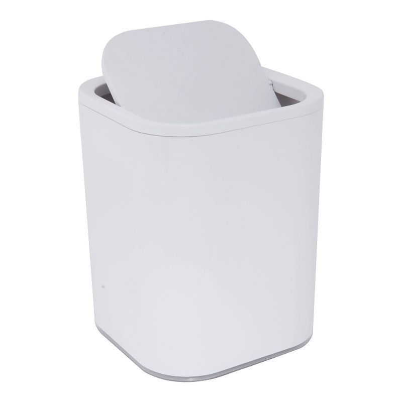 White Acrylic Bathroom Waste Basket with Swing Lid