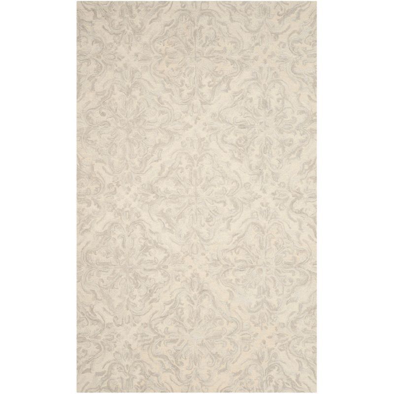 Ivory and Grey Floral Tufted Wool Area Rug, 5' x 8'